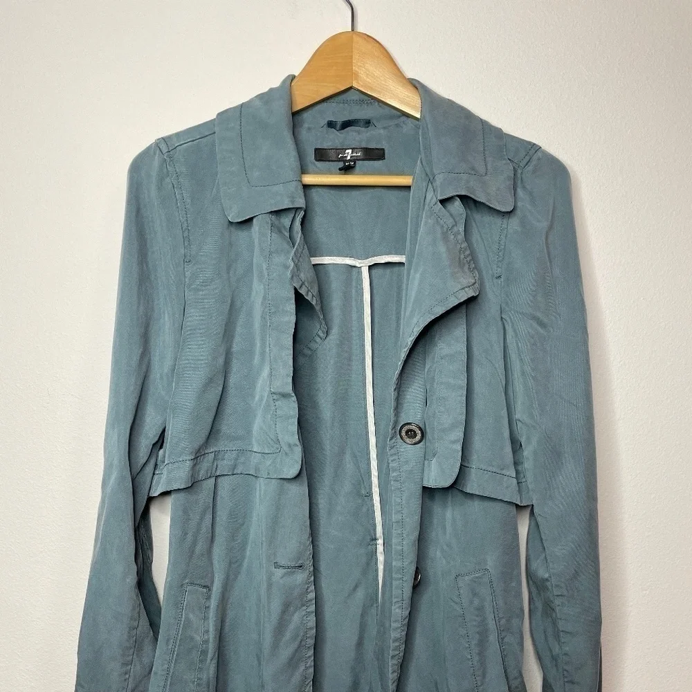 7 For all Mankind Blue Lightweight Trench Coat - Picture 3 of 12